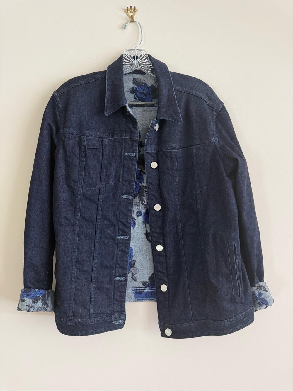 J Brand Reversible Denim Jacket with Blue Floral Lining. Size S. Like New